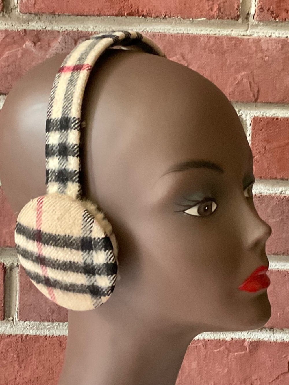 Burberry Nova Check Cashmere & Shearling Earmuff O/S Made in England